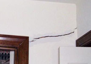 A large drywall crack in an interior wall in Vallejo